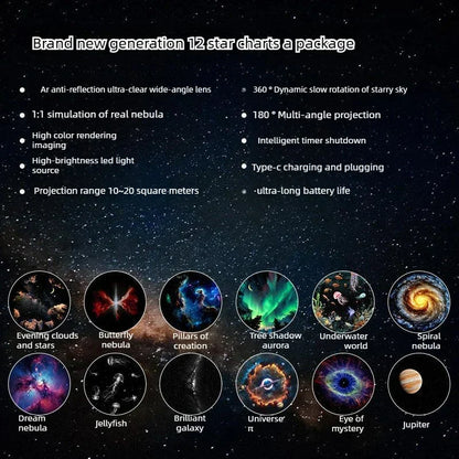 2-in-1 Mini Galaxy Star Projector Night Light with Starry Sky Ambient Light